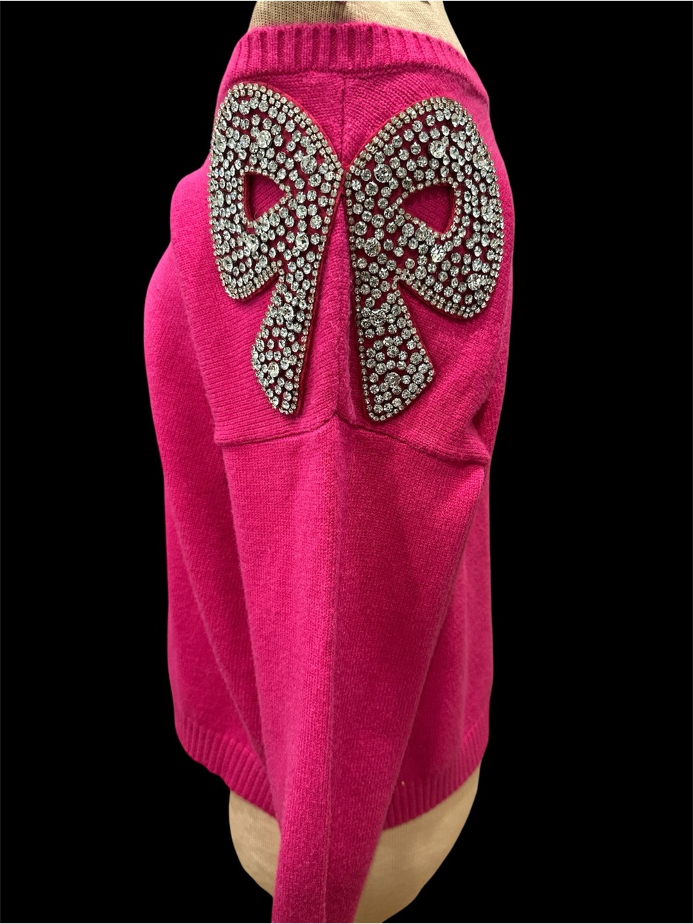 Gold & Silver Paris Hot Pink Sweater with Crystal Bow Detail